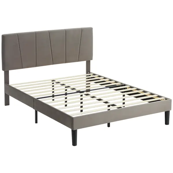 HOMCOM Cadru de pat dublu 140 x 190 cm pat 2 persoane cap de pat reglabil somier 150 x 198 x 100/105/110/115/120 cm gri | Aosom Romania