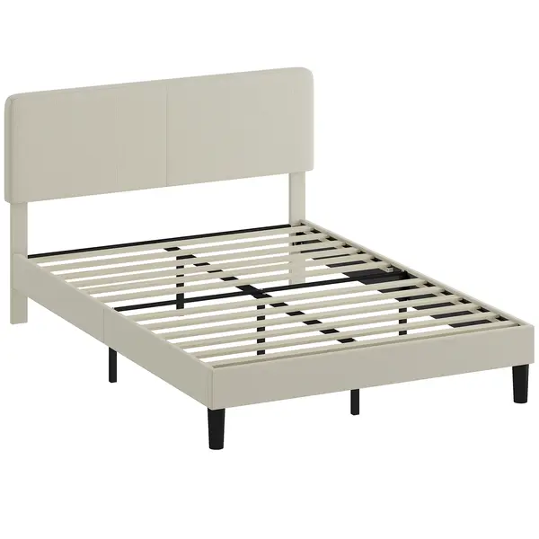 HOMCOM Cadru de Pat Matrimonial 140x200 cm Cap de Pat Reglabil pe Înălțime Îmbrăcat în Catifea, Pat Matrimonial cu Șipci de Lemn, pentru Dormitor, Montaj Ușor, Gri Deschis | Aosom Romania