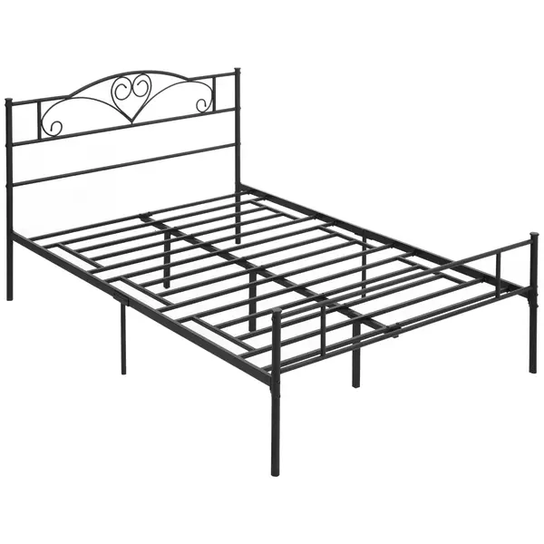 HOMCOM Cadru Pat de o Persoana, mai mare din Otel 140x200cm, Sipci Integrate si Tablie cap, Spatiu Inferior pentru Cutii, Negru | Aosom Romania
