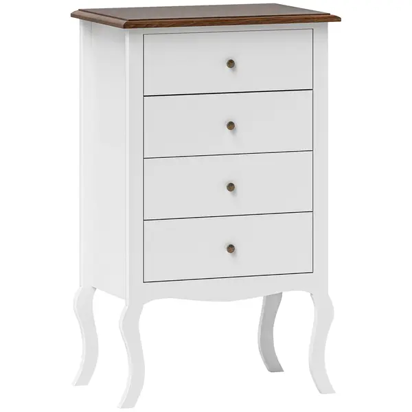 HOMCOM Cămin de Dormitor cu 4 Sertare Design Anti-răsturnare Coteț pentru Sufragerie Hol 60x40x98,5 cm Alb și Stejar | Aosom Romania
