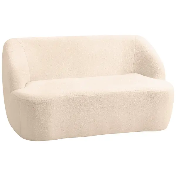HOMCOM Canapé 2 places canapé en tissu bouclette 142 cm cu spătar și șezut curbat, fără asamblare necesară, bej | Aosom Romania