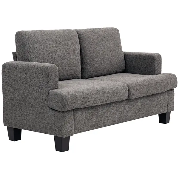 HOMCOM Canapea 2 locuri 120 cm cu perne de spătar detașabile, țesătură chenille pentru living, dormitor, birou, gri închis | Aosom Romania