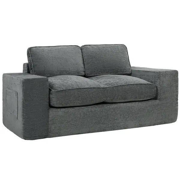HOMCOM Canapea 2 locuri din chenille, canapea de living 156 cm, șezut și cotiere late căptușite, 2 perne, gri | Aosom Romania