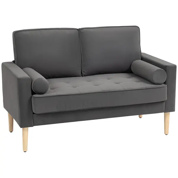 HOMCOM Canapea 2 locuri elegantă din catifea 127 cm cu perne groase, 2 perne și șezut captușit, gri | Aosom Romania