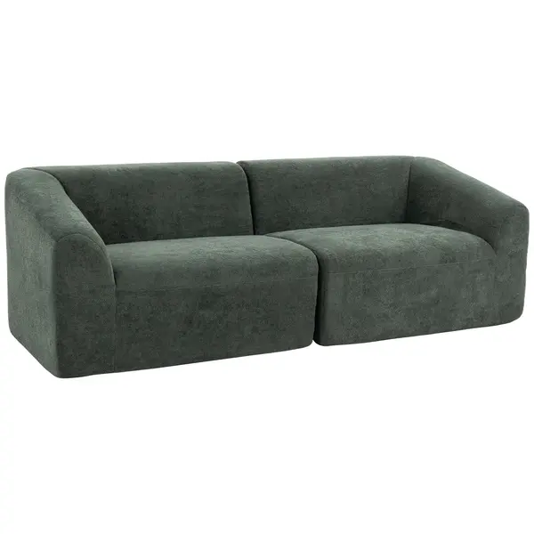 HOMCOM Canapea 3 locuri din chenille 225 cm, canapea de living modernă căptușită, șezut lat, pernă cu arcuri, verde închis | Aosom Romania