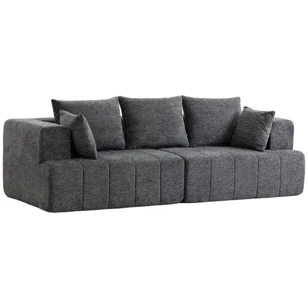 HOMCOM Canapea 3 locuri din chenille 248 cm, canapea living modernă, șezut lat tapitat, perne cu arcuri, gri | Aosom Romania