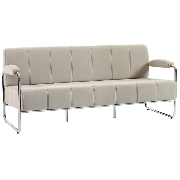 HOMCOM Canapea 3 Locuri Tapițată cu Chenille și Cusături Duble, Canapea Modernă cu Brațe și Picioare din Oțel, pentru Living, Birou și Dormitor, 174x75x76 cm, Bej | Aosom Romania