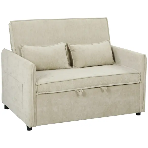 HOMCOM Canapea Convertible 2 Locuri, Canapea-Pat 3 în 1 Catifea 137 cm, Spătar Reglabil, Șezut Lat, 2 Perne, Verde | Aosom Romania