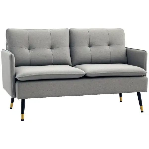 HOMCOM Canapea cu 2 Locuri din Material Textil cu Perne Capitonate, Canapea Modernă cu 2 Locuri cu Picioare din Oțel 139x68x80cm, Gri | Aosom Romania