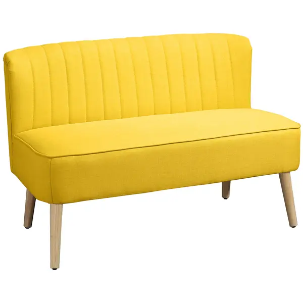 HOMCOM Canapea cu 2 Locuri din Țesătură, Fără Brațe, Canapea de Sufragerie cu Picioare din Lemn, 117x56,5x77 cm, Galben | Aosom Romania