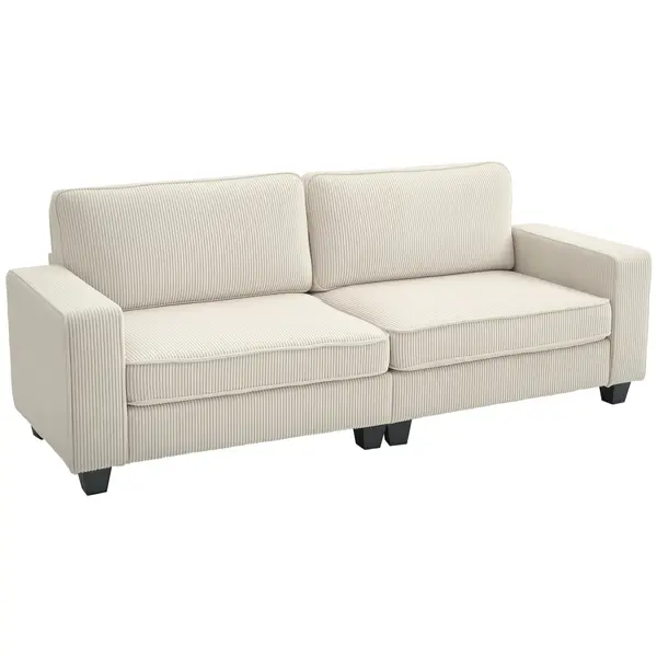 HOMCOM Canapea cu 3 Locuri cu Husă de Cord, Canapea de Sufragerie cu Arc de Înaltă Calitate, până la 400 kg, 227 x 84 x 87 cm, Crem | Aosom Romania