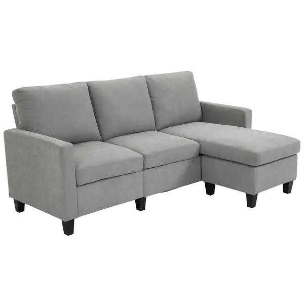 HOMCOM Canapea de colt modulara si moderna, canapea 3 locuri cu peninsula reversibila din material textil gri deschis, 197x139x 91 cm | Aosom Romania