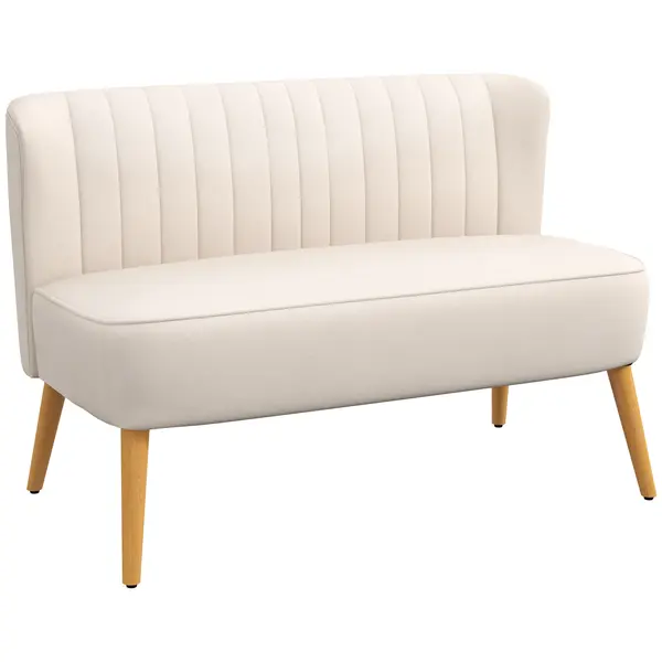 HOMCOM Canapea design retro 2 locuri, picioare din lemn, 117 cm x 56,5 cm x 77 cm, crem | Aosom Romania