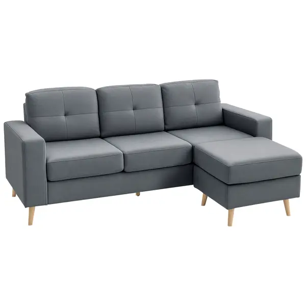 HOMCOM Canapea dreapta 3 locuri și taburet modular cu brațe design scandinav 193 x 136 x 85 cm gri antracit | Aosom Romania