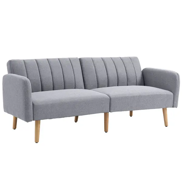 HOMCOM Canapea Extensibilă 2 Locuri Design scandinav Spătar reglabil 3 Poziții Picioare Lemn Țesătură Aspect Lin Gri | Aosom Romania