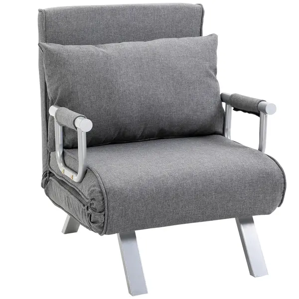 HOMCOM Canapea Extensibilă cu Poziție Reglabilă în 5 Niveluri, Canapea pliabilă cu pernă, 65x69x80 cm, Gri | Aosom Romania