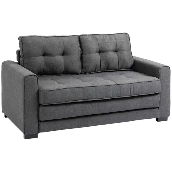 HOMCOM Canapea Extensibilă din Material Textil 2 Locuri cu Capitonaj și Arcuri, 151x75x85 cm, Gri | Aosom Romania
