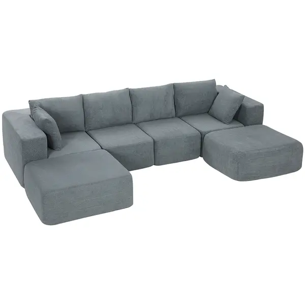 HOMCOM Canapea Modulară Secțională 294 cm, în Formă de U cu 2 Poufuri, Fără Asamblare, Gri Închis, pentru Sufragerie și Dormitor. | Aosom Romania