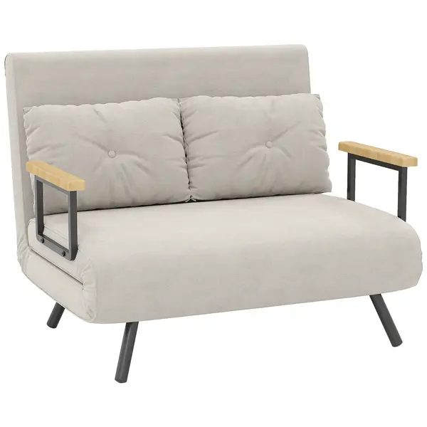 HOMCOM Canapea Pat de 2 Locuri cu Spătar Reglabil pe 5 Nivele și 2 Perne din Material Capitonat, 102x73x81 cm, Negru | Aosom Romania