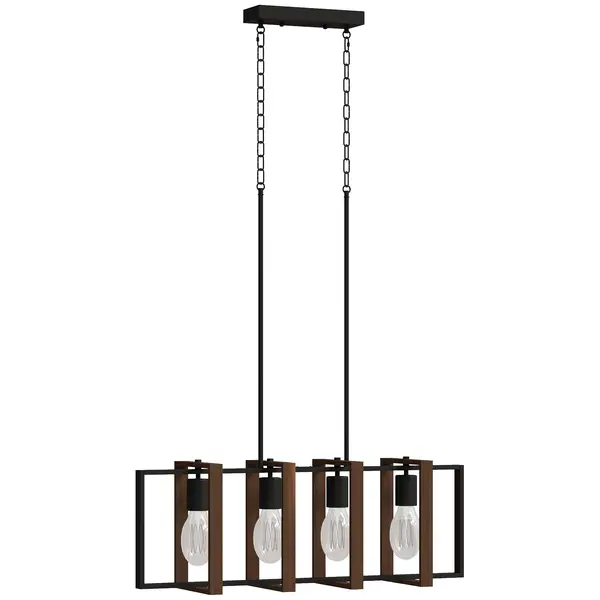 HOMCOM Candelabru Suspendat Rustic cu 4 Cadre Rotative și Lanț Regulabil, 80x21x90-130 cm, Negru și Nuc | Aosom Romania