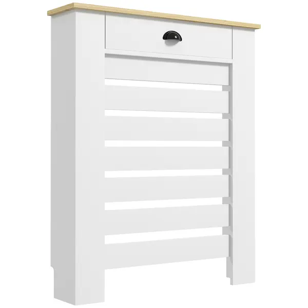HOMCOM Capac pentru calorifer mască pentru calorifer grilă cu lame orizontale cu 2 sertare din lemn 78l x 19P x 95,5H cm alb | Aosom Romania