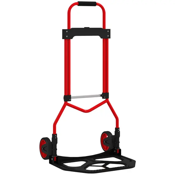HOMCOM Cărucior de Transport cu Mâner Telescopic, Capacitate 60 kg, Cadru din Oțel, Roșu | Aosom Romania