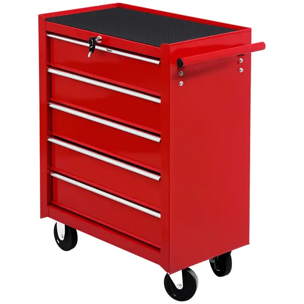 HOMCOM Cărucior Mobil pentru Atelier cu Sertare, Organizator Ustensile, Roșu, 67.5x33x77cm | Aosom Romania