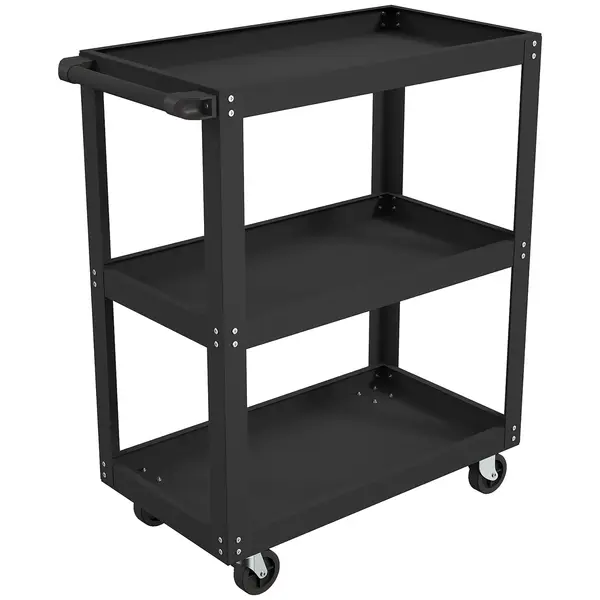 HOMCOM Cărucior pentru Scule cu 3 Rafturi cu Margini Înalte, 70,5x35x82,5 cm, Negru | Aosom Romania