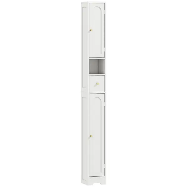 HOMCOM Coloană de baie, mobilier de depozitare, 2 uși, sertar, compartiment deschis, raft reglabil, alb | Aosom Romania