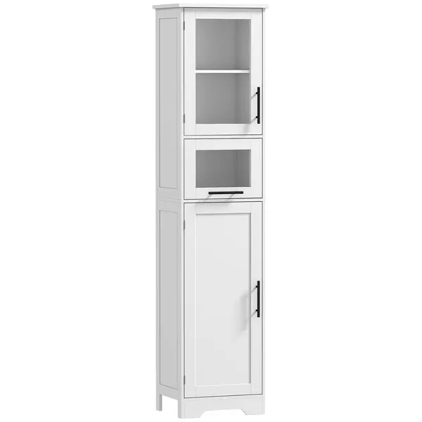 HOMCOM Coloană pentru baie, mobilier de depozitare cu sertar, 2 uși și raft reglabil, 40 x 31 x 170 cm, alb | Aosom Romania