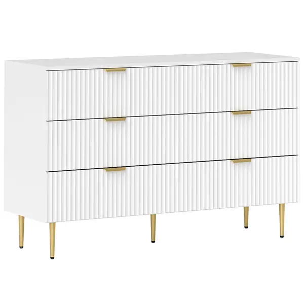 HOMCOM Comodă 6 sertare comodă cameră mobilier de depozitare modernă cu mânere și picioare aurii, 120 x 40 x 76,5 cm, alb | Aosom Romania