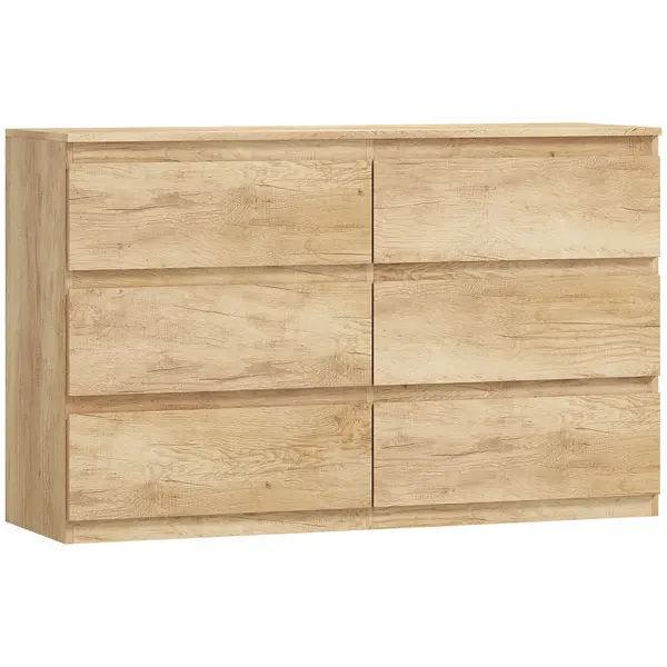 HOMCOM Comodă 6 sertare mobilier de depozitare fără mânere design minimalist 120 x 39 x 75 cm stejar | Aosom Romania