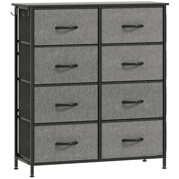HOMCOM Comodă 8 sertare din material textil, mobilier de depozitare cu 4 buzunare, 2 cârlige, structură din oțel, 86 x 30 x 94,5 cm, gri | Aosom Romania