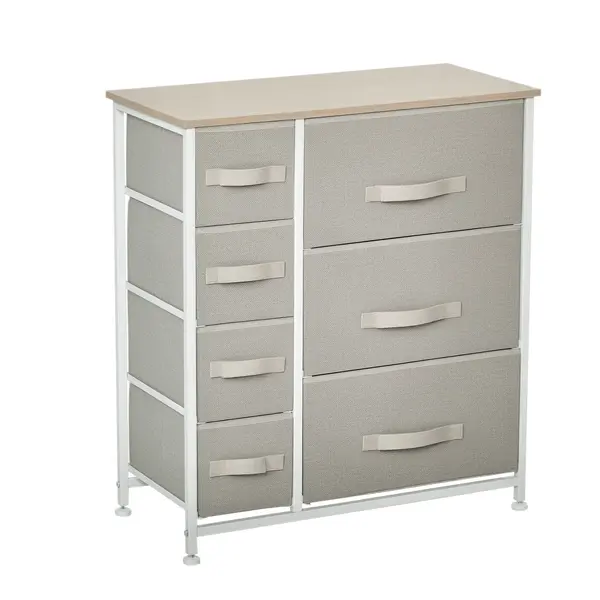 HOMCOM Comodă, Bufet, 7 sertare pliabile din material textil, Structură metalică, 63,5 x 30 x 71 cm, Gri deschis | Aosom Romania