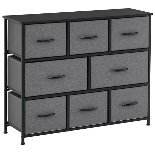 HOMCOM Comodă Chiffonnier Mobilier de Depozitare 8 sertare Pliabile din Țesătură 100 x 30 x 78,5 cm Gri închis | Aosom Romania
