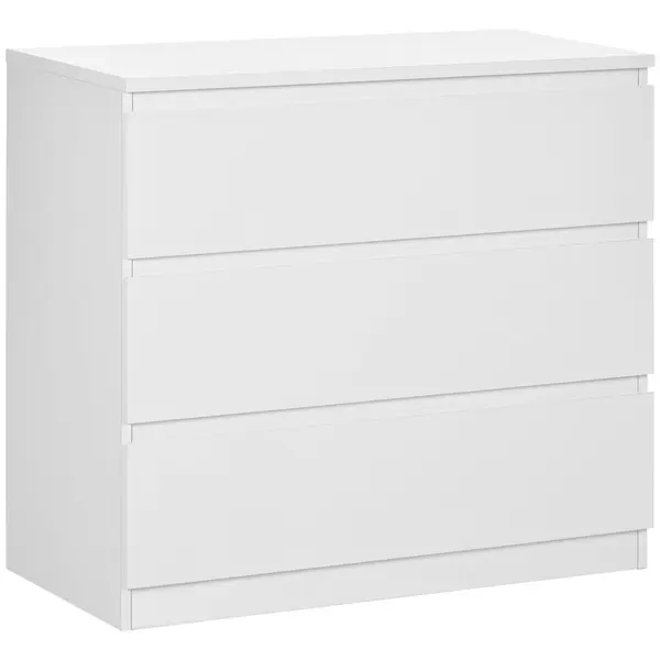 HOMCOM Comodă cu 3 Sertare Modernă fără Mânere pentru Dormitor și Sufragerie, 80x39x73 cm, Alb | Aosom Romania