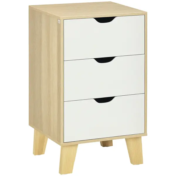 HOMCOM Comodă cu 3 Sertare și Bază Elevată pentru Dormitor Sufragerie Hol Stil Modern 40x35x68,5 cm Natural | Aosom Romania