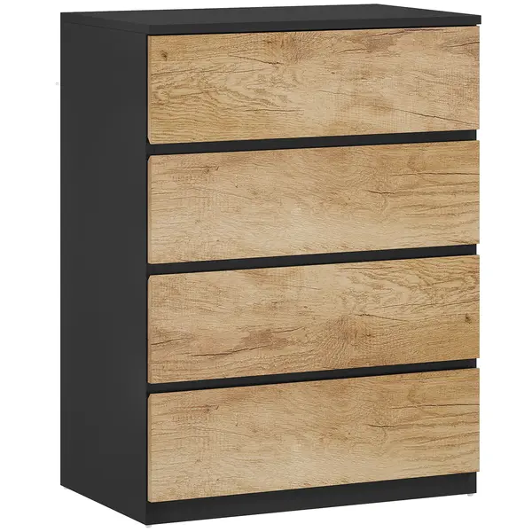 HOMCOM Comodă cu 4 Sertare din Lemn cu Șine Metalice și Mânere Frezate, 60x40x80 cm, Negru și Stejar | Aosom Romania