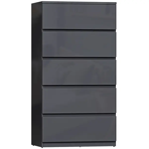 HOMCOM Comodă cu 5 sertare, mobilier de depozitare cu finisaj foarte lucios, închidere amortizată și silențioasă, 53 x 34 x 100 cm, gri | Aosom Romania