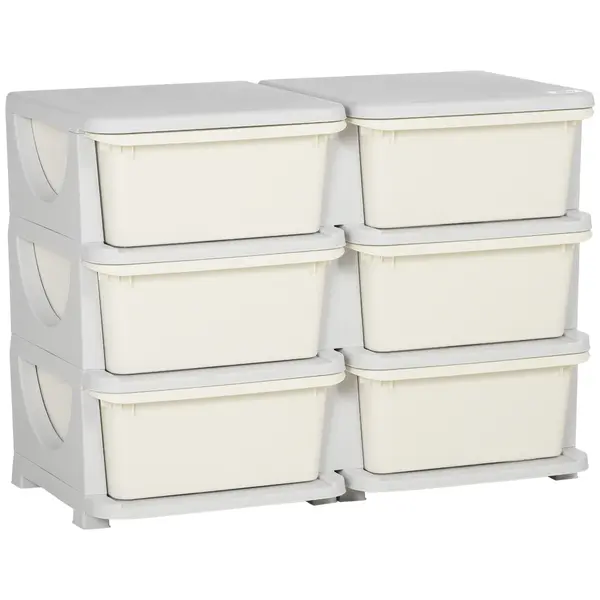 HOMCOM Comodă cu 6 Sertare pentru Copii 3-6 Ani cu Margini Rotunjite, din PP Crem, 75x37x56.5 cm | Aosom Romania