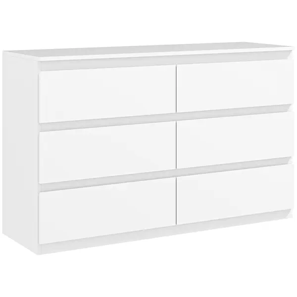 HOMCOM Comodă cu 6 Sertare și Picioare Antiderapante din Lemn, 120x39x75 cm, Alb | Aosom Romania
