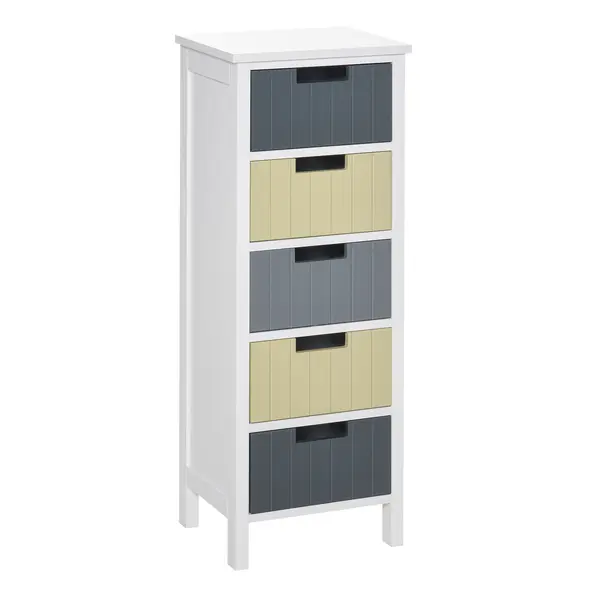 HOMCOM Comodă din Lemn cu 5 Sertare Comodă Auxiliară de Depozitare cu Picioare Înalte Stil Modern pentru Dormitor Sufragerie Baie 35x28x90,5 cm Multicolor | Aosom Romania