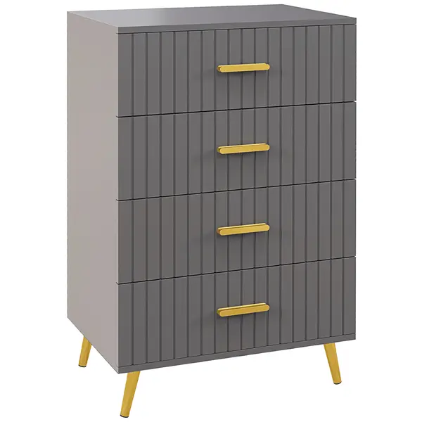 HOMCOM Comodă Modernă cu 4 Sertare, Unitate Sertar Depozitare cu Picioare din Aluminiu, 60x40x90 cm, Gri Închis