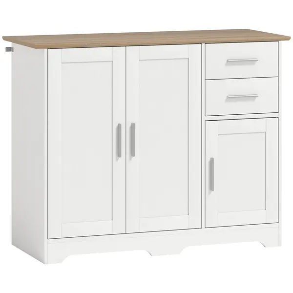HOMCOM Comodă Modernă din Lemn cu 2 Sertare și 2 Dulapuri, 100x40x78 cm, Alb și Culoare Lemn | Aosom Romania