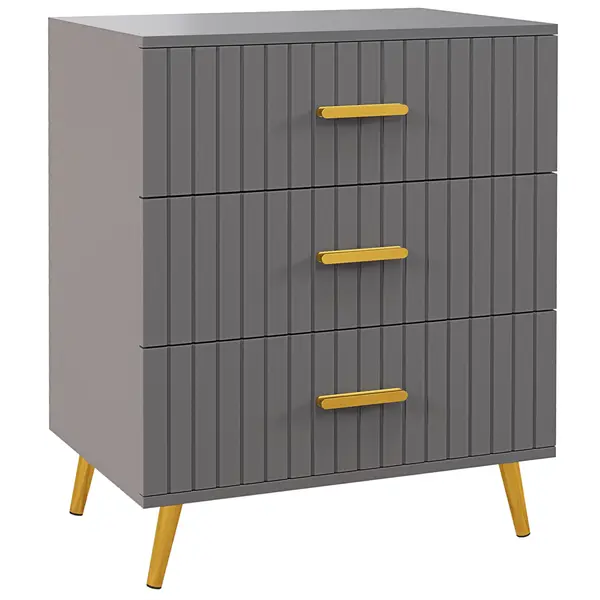 HOMCOM Comodă pentru Dormitor, Dulap Modern cu 3 Sertare, Sertar de Depozitare cu Picioare din Aluminiu, 60x40x71.5 cm, Gri Închis