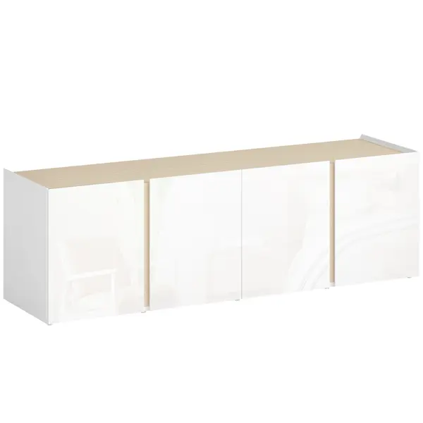 HOMCOM Comodă TV, banc TV cu 4 uși cu închidere amortizată, etajeră reglabilă și orificii pentru cabluri, 135 x 38 x 45 cm, alb | Aosom Romania