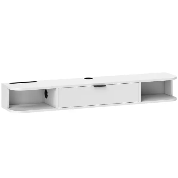 HOMCOM Comodă TV suspendată 120 cm, mobilier TV pentru televizoare până la 127 cm, sertar rabatabil 2 rafturi 120x24x16cm alb | Aosom Romania