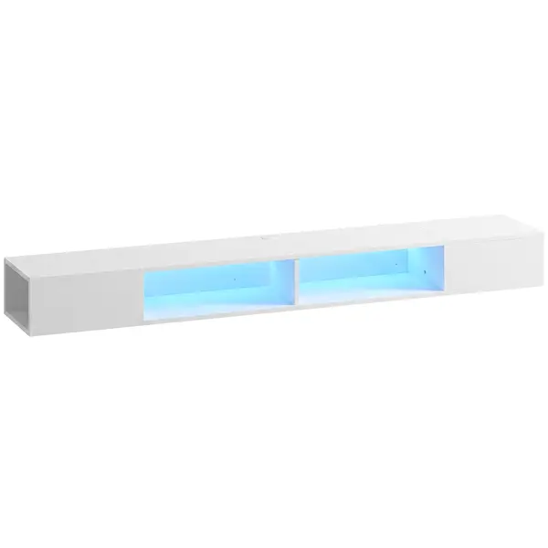 HOMCOM Comodă TV Suspendată cu Lumină LED cu Rafturi Deschise pentru Televizor 190,5 cm 177,8x30x18 cm Alb | Aosom Romania