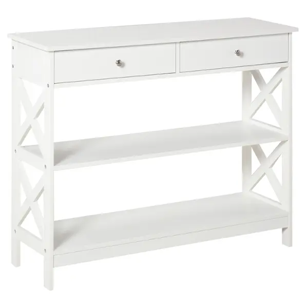 HOMCOM Consolă, cu 2 Sertare și Rafturi Reglabile, Design Modern, Structură Solidă cu Sistem Anti-Răsturnare, 100x30.5x80 cm, Albă | Aosom Romania