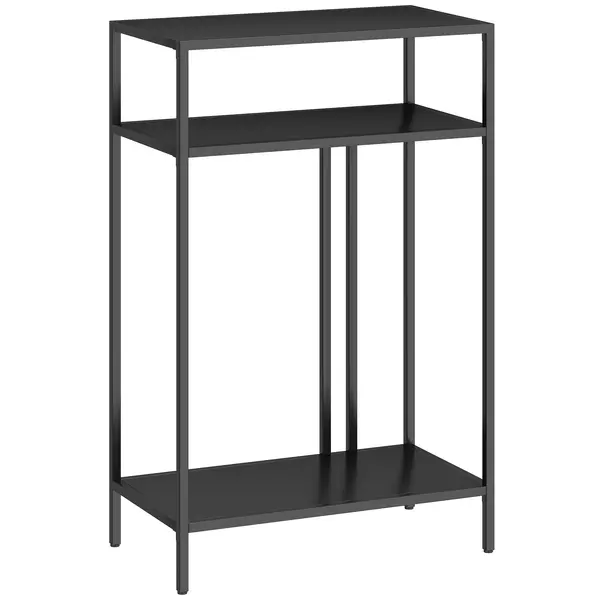 HOMCOM Consolă cu Rafturi Deschise pe 3 Niveluri, din Oțel, 55x30x85 cm, Negru | Aosom Romania